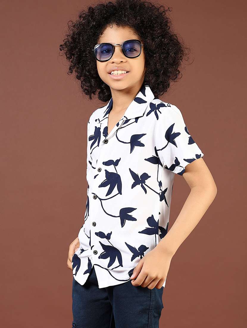 boys printed cuban collared short sleeve shirt