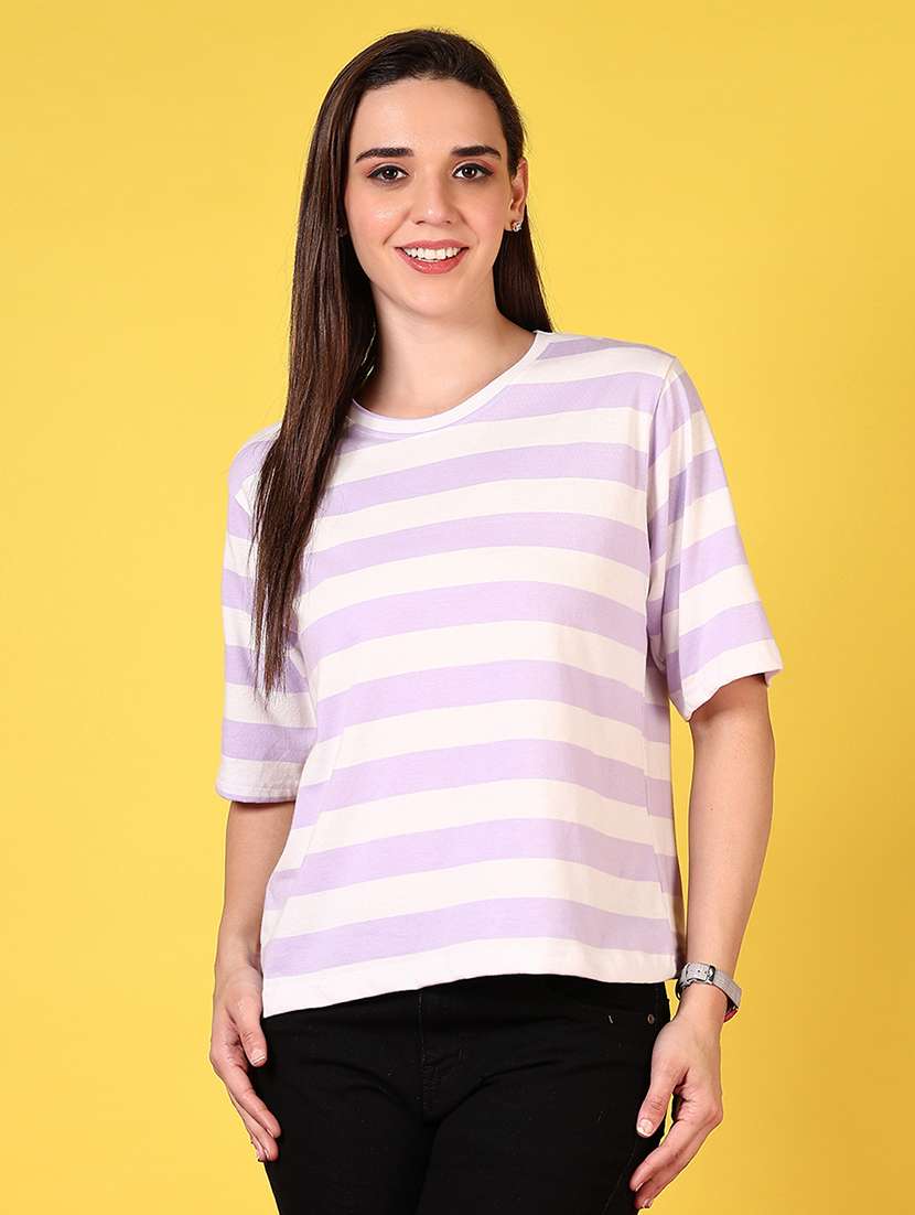 women striped round neck t-shirt