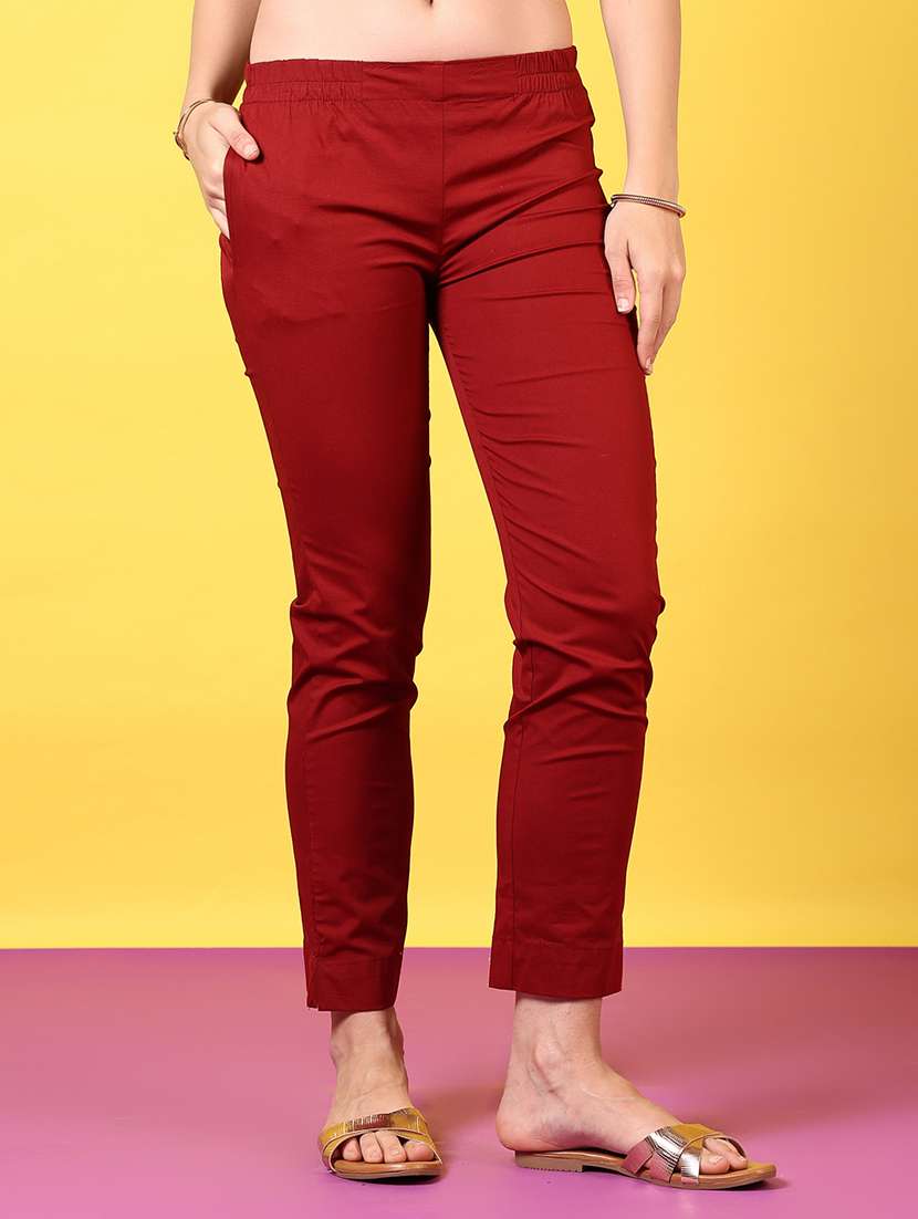 women solid mid rise tapered pant