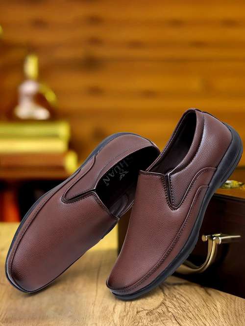 men brown formal slip on