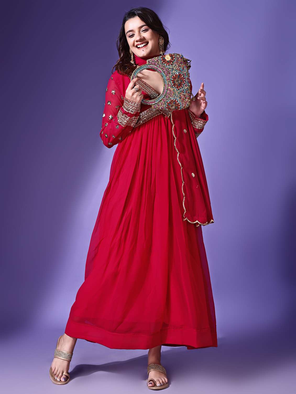 women embroidered pink kurta dupatta set - 21685921 -  Standard Image - 2