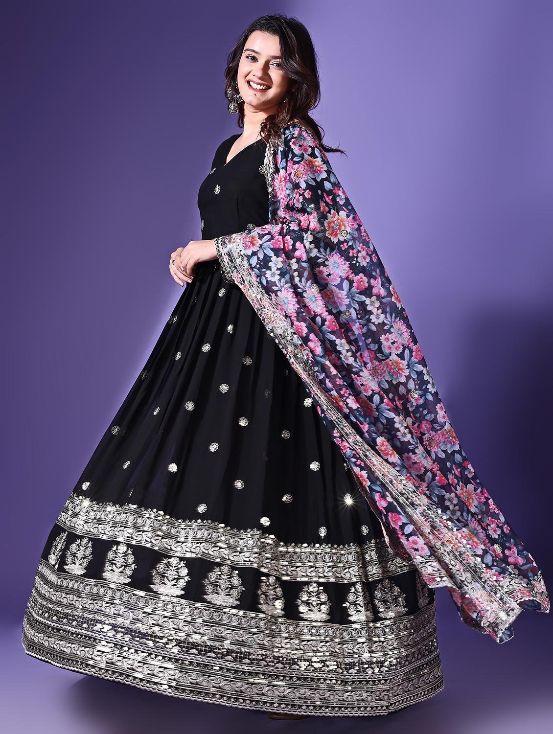 women embroidered black kurta dupatta set - 21685928 - Standard Image - 2