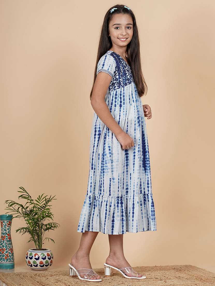 girls tie & dye printed short sleeve tiered dress - 21685955 -  Standard Image - 2