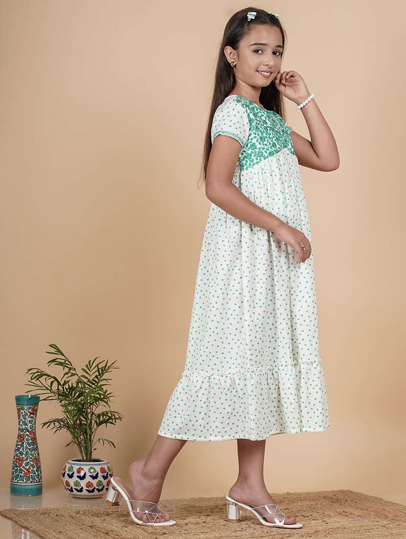 girls white printed short sleeve tiered dress - 21685956 - Standard Image - 2