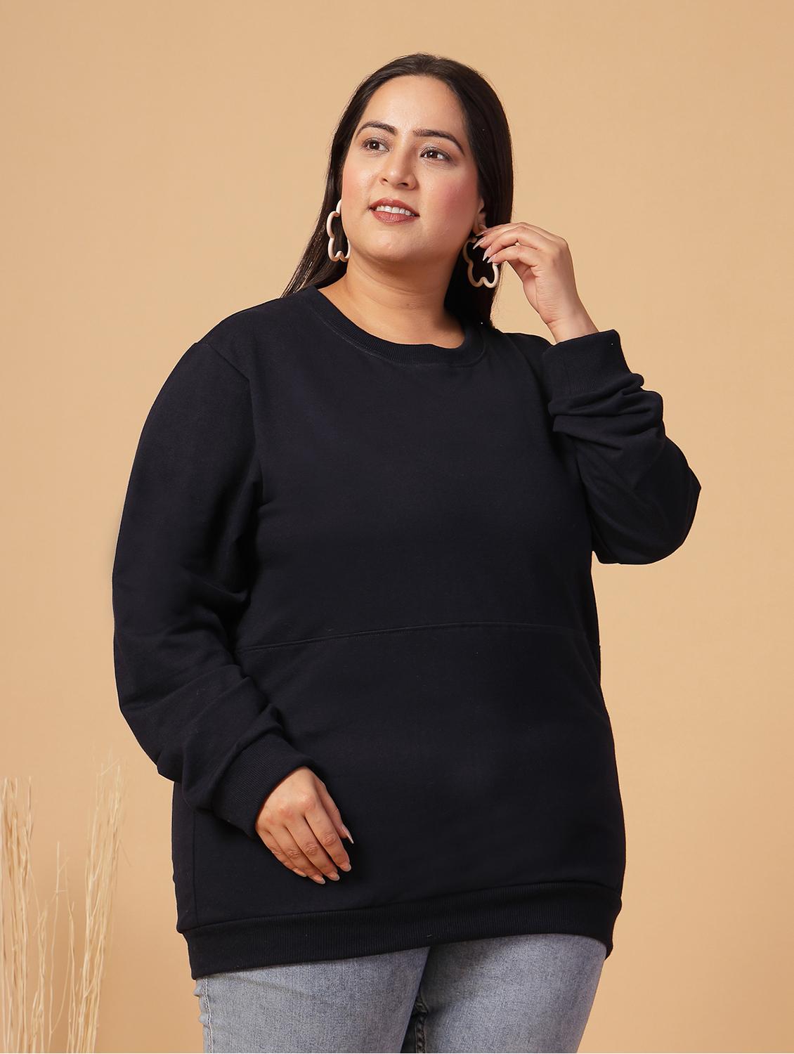 women plus size solid long sleeves sweatshirt - 21686023 - Standard Image - 2