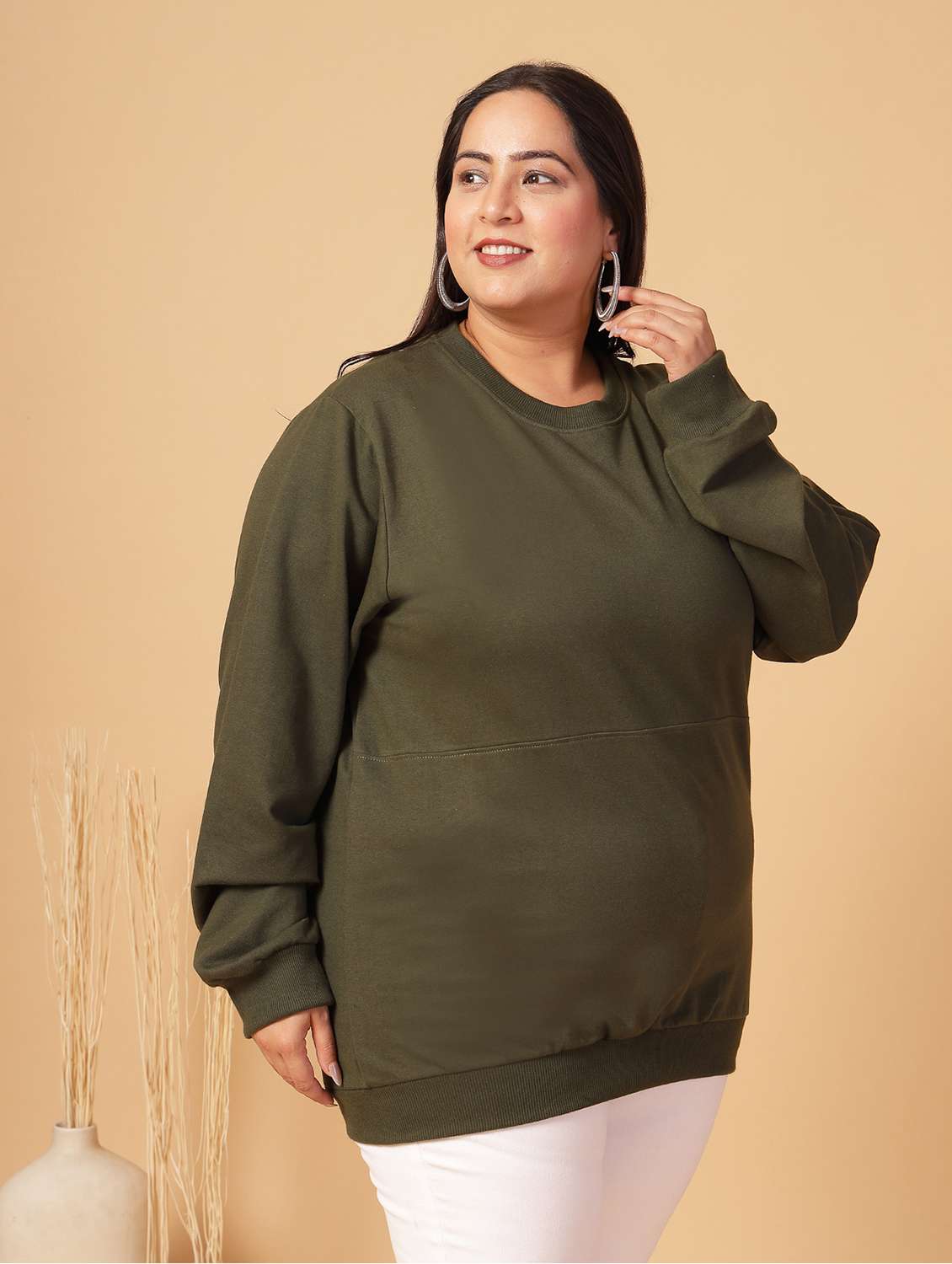 women plus size solid long sleeves sweatshirt - 21686024 -  Standard Image - 2