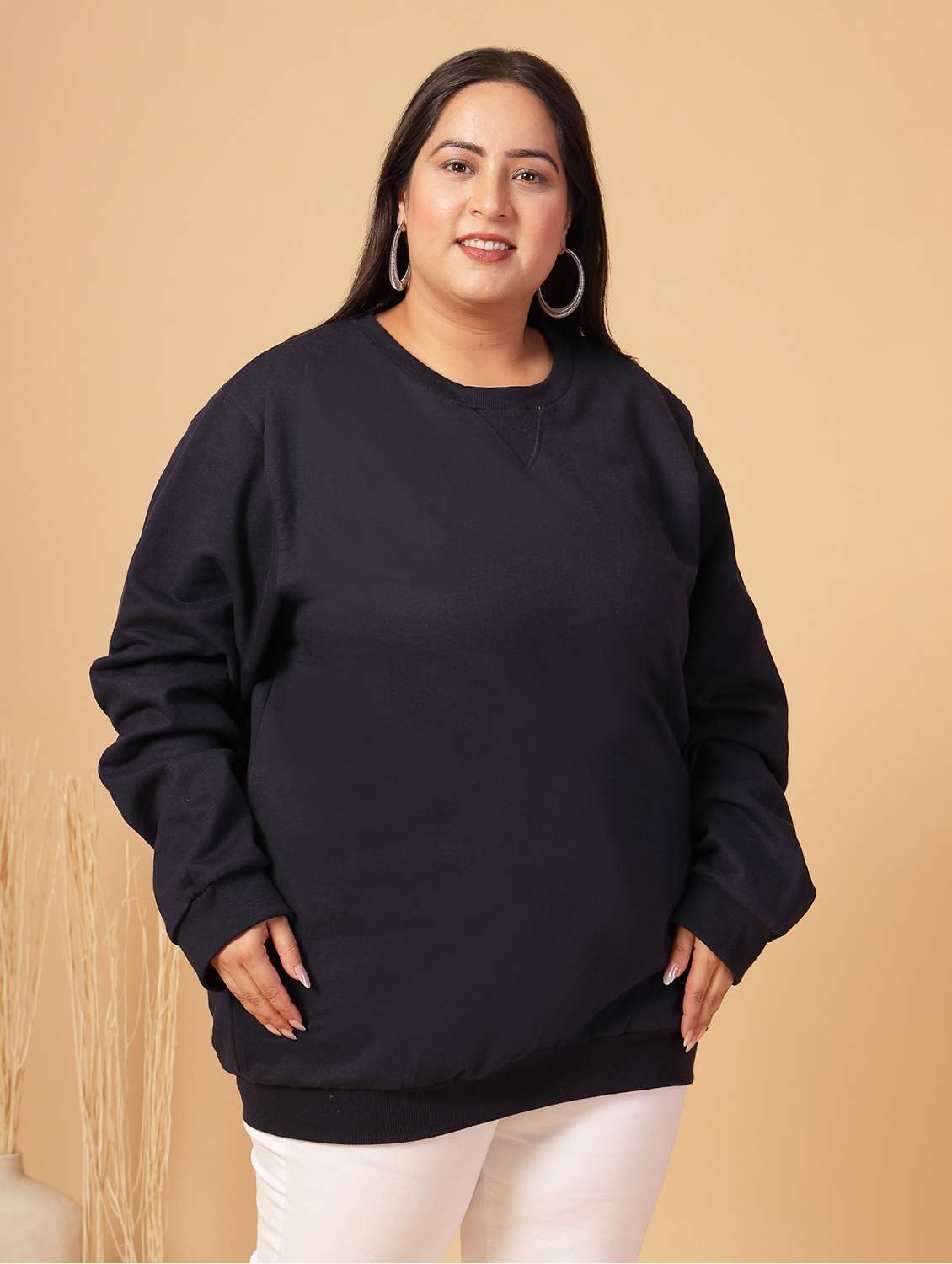 women plus size solid long sleeves sweatshirt - 21686025 -  Standard Image - 2