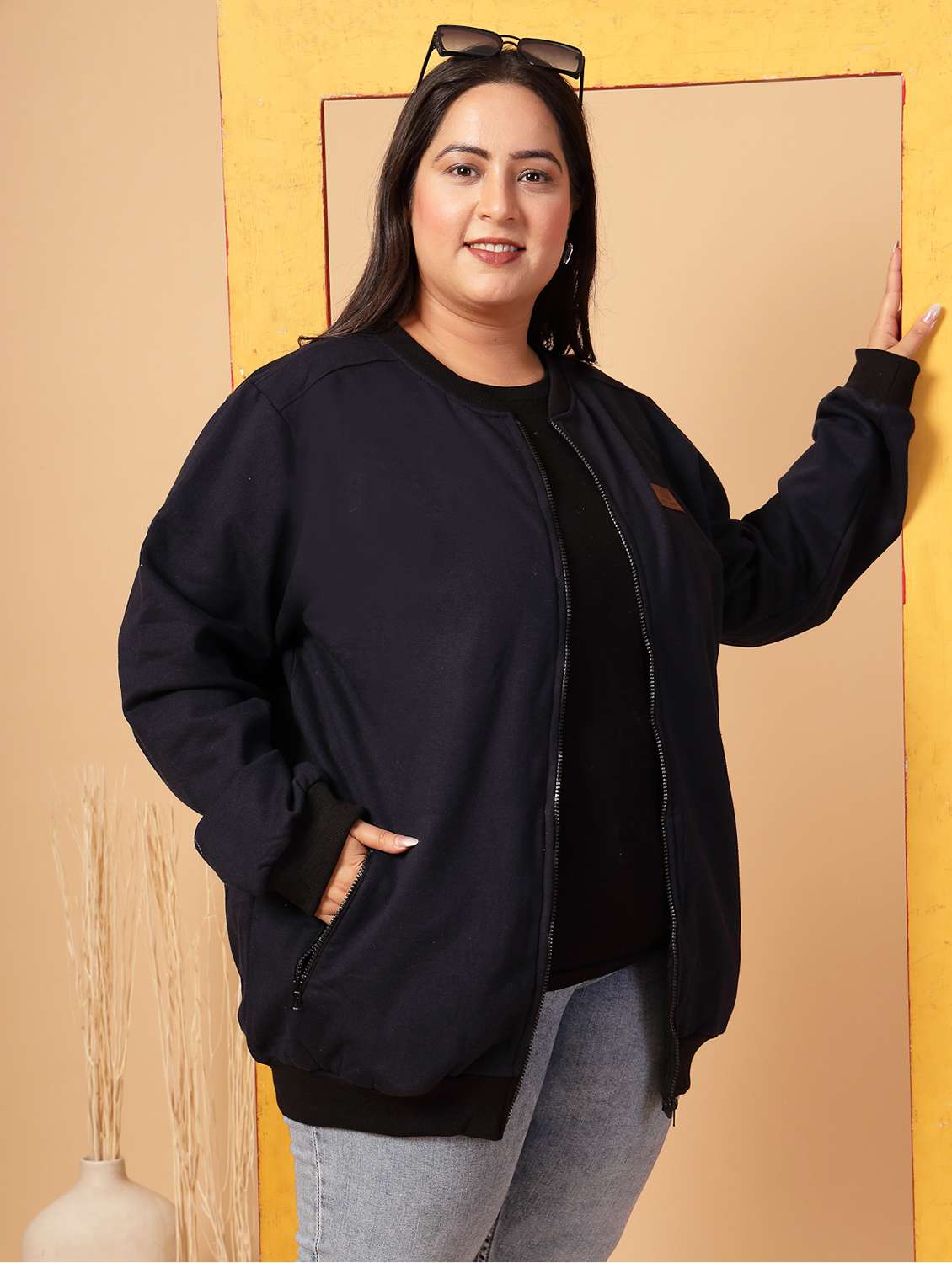 women plus size solid long sleeves jacket