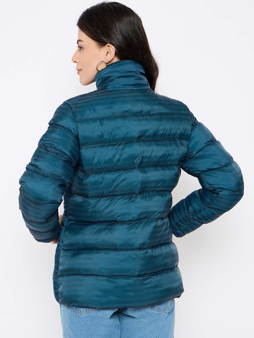 women solid long sleeves puffer jacket - 21686047 -  Standard Image - 2