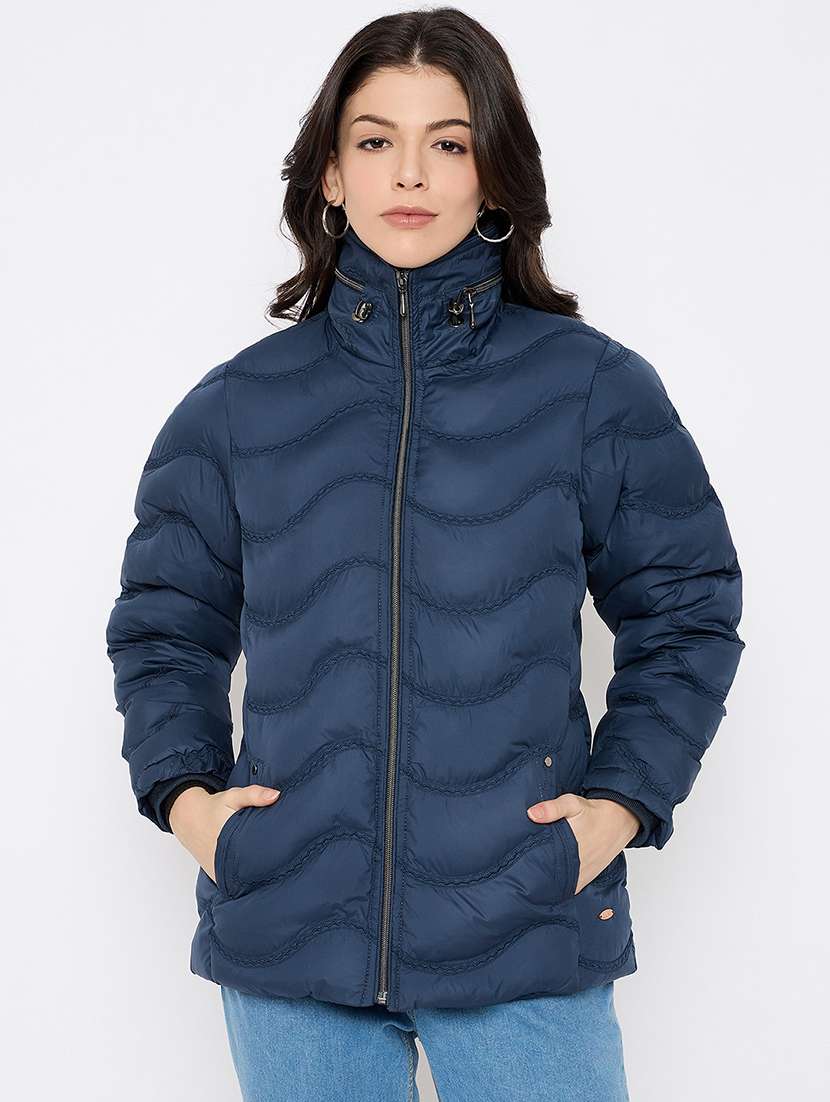 women solid long sleeves puffer jacket