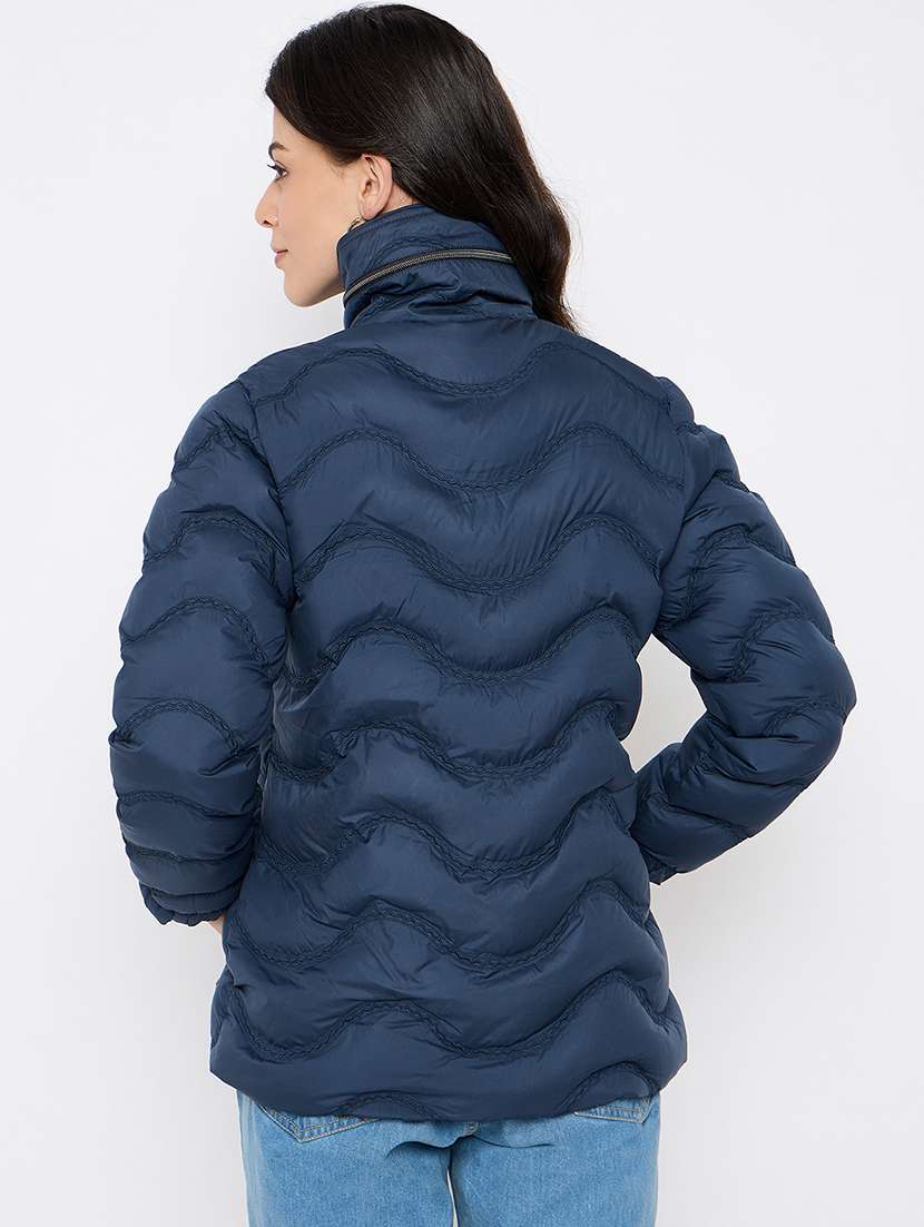 women solid long sleeves puffer jacket - 21686048 -  Standard Image - 2