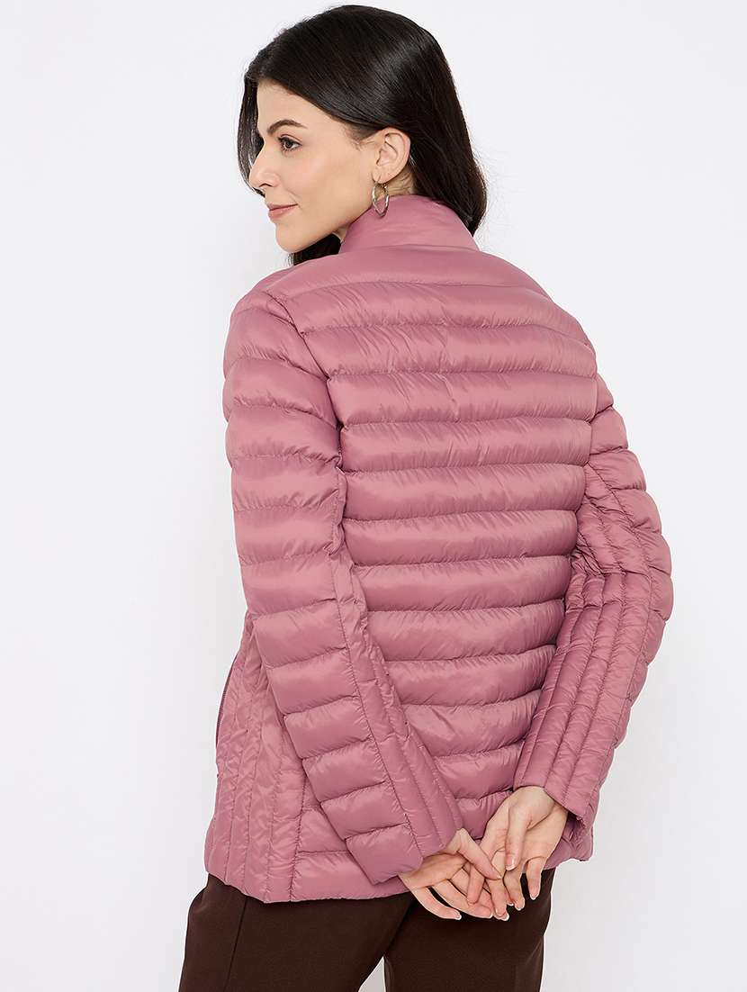women solid long sleeves puffer jacket - 21686050 - Standard Image - 2