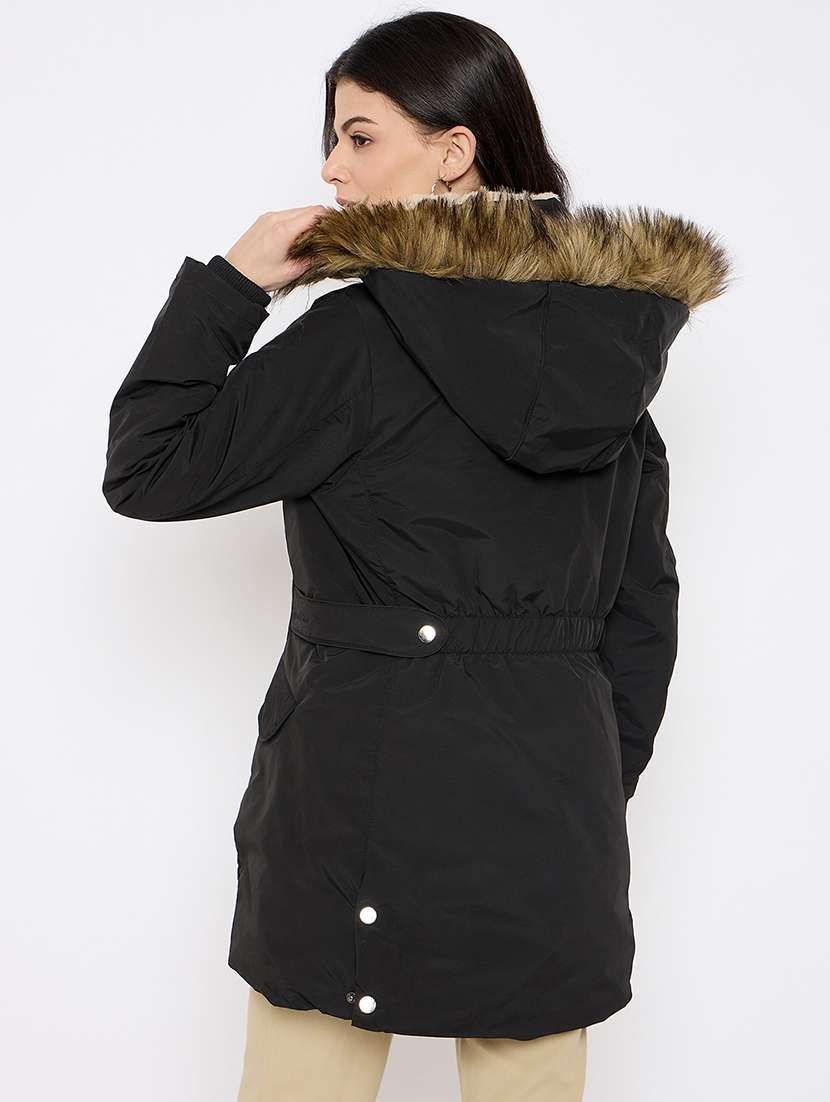 women solid hooded long sleeves puffer jacket - 21686051 -  Standard Image - 2