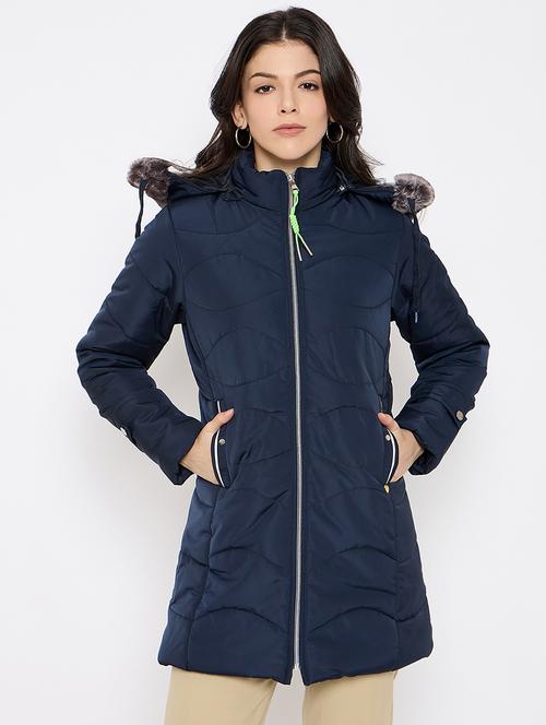 women solid fur detailed hooded parka jacket - 21686053 - Standard Image - 0