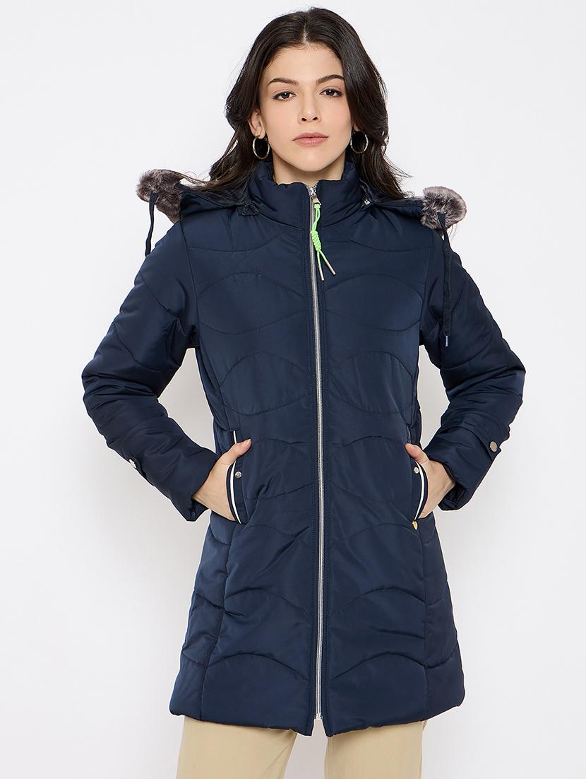 women solid fur detailed hooded parka jacket - 21686053 - Zoom Image - 0