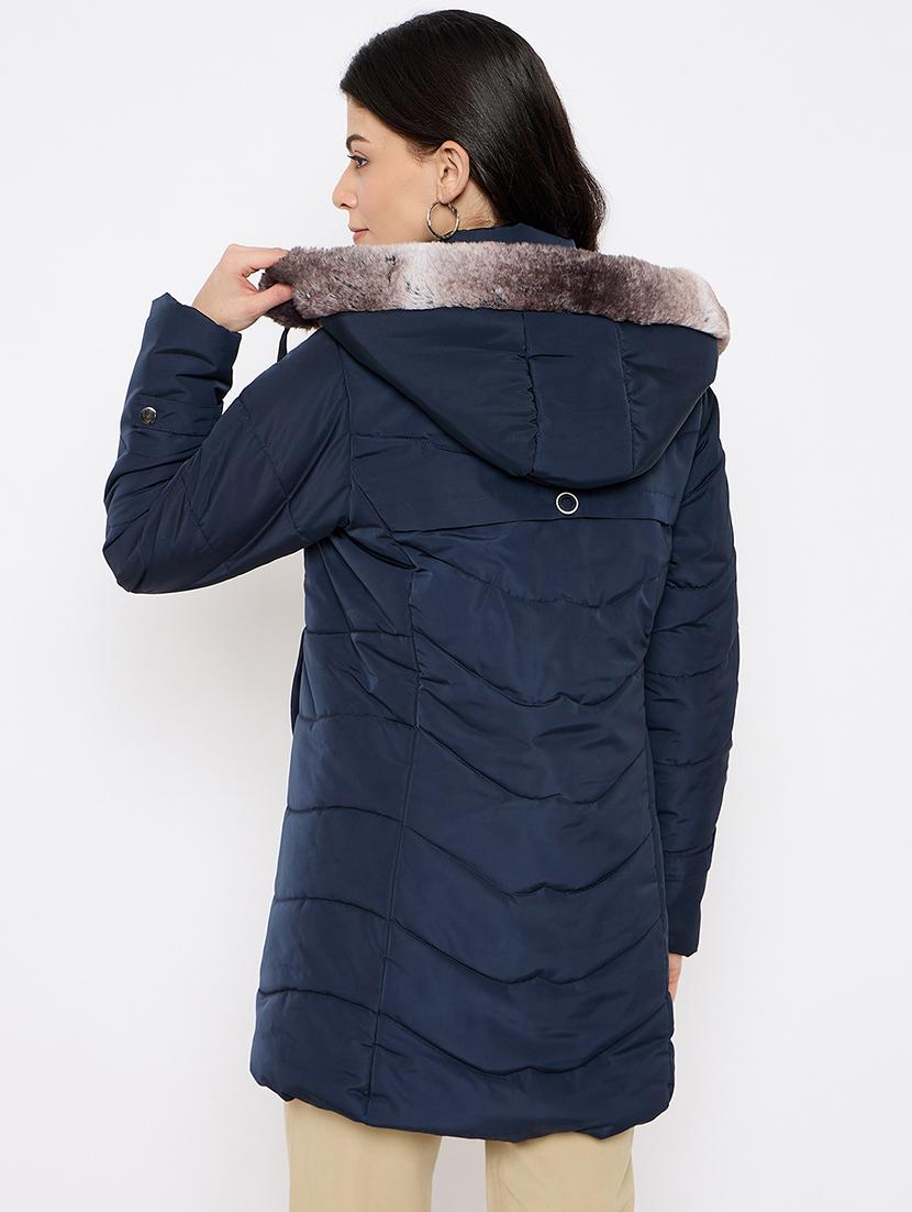 women solid fur detailed hooded parka jacket - 21686053 - Standard Image - 2