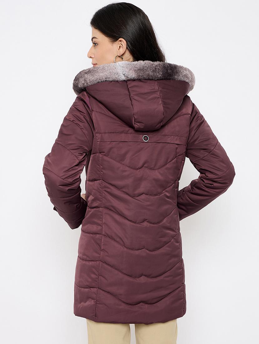 women solid fur detailed hooded parka jacket - 21686054 - Standard Image - 2