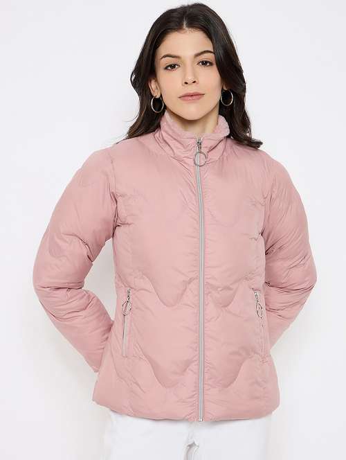 women solid long sleeves puffer jacket - 21686055 - Standard Image - 0