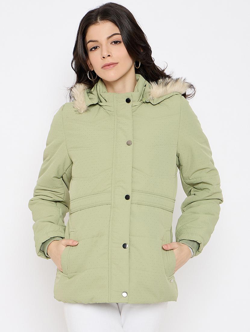 women printed fur detailed hooded parka jacket - 21686060 - Zoom Image - 0