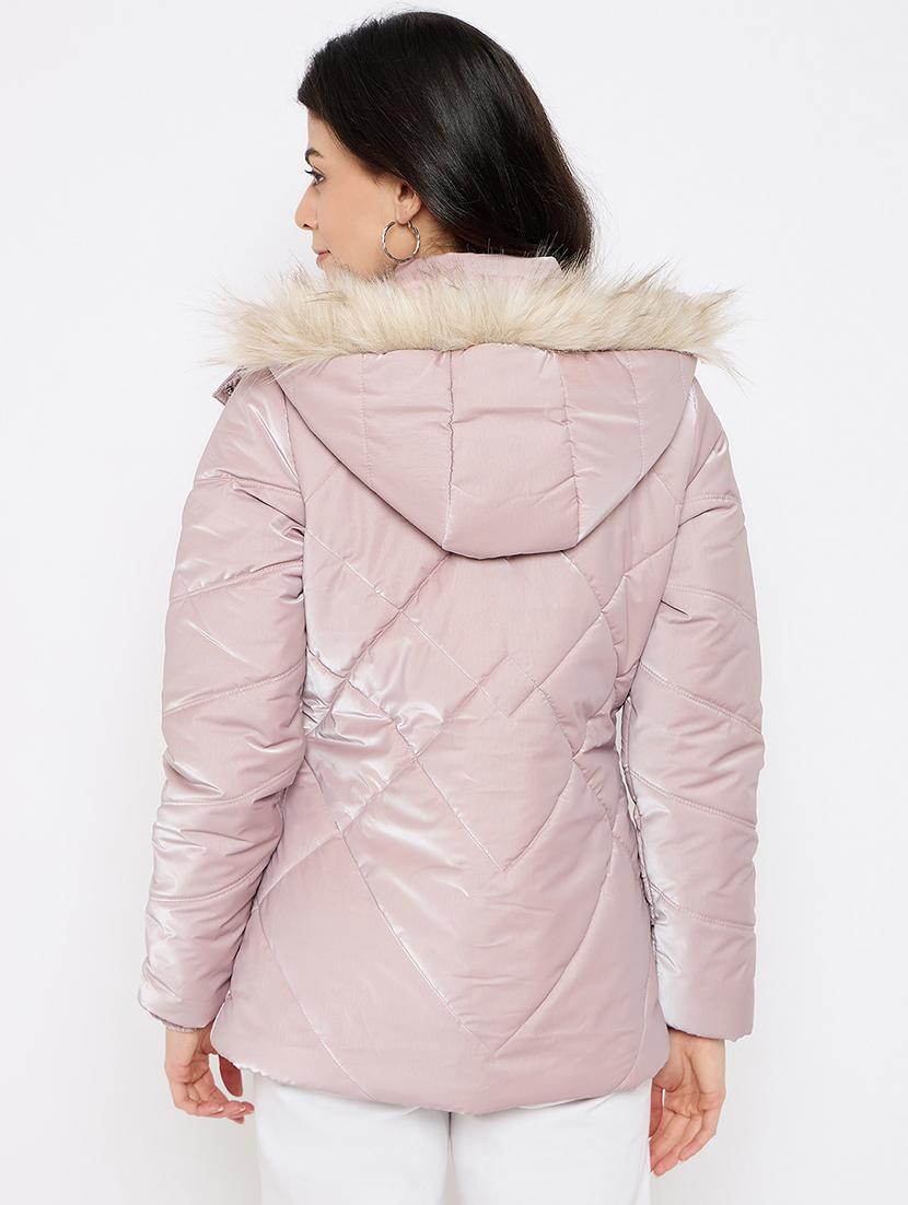 women solid fur detailed hooded parka jacket - 21686062 - Standard Image - 2