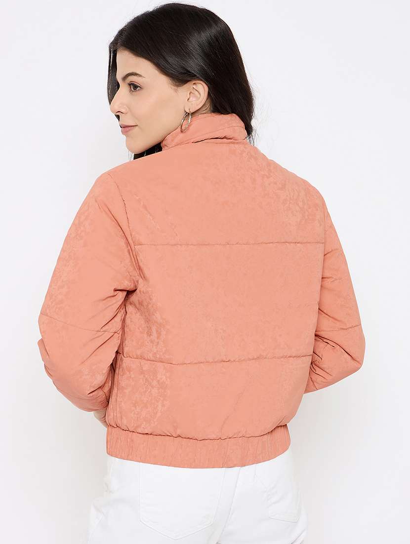 women solid long sleeves puffer jacket - 21686063 - Standard Image - 2