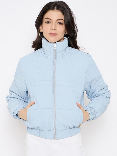 women solid long sleeves puffer jacket - 21686064 - Standard Image - 0