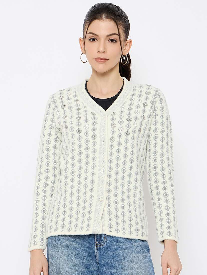 women self designed long sleeves cardigan