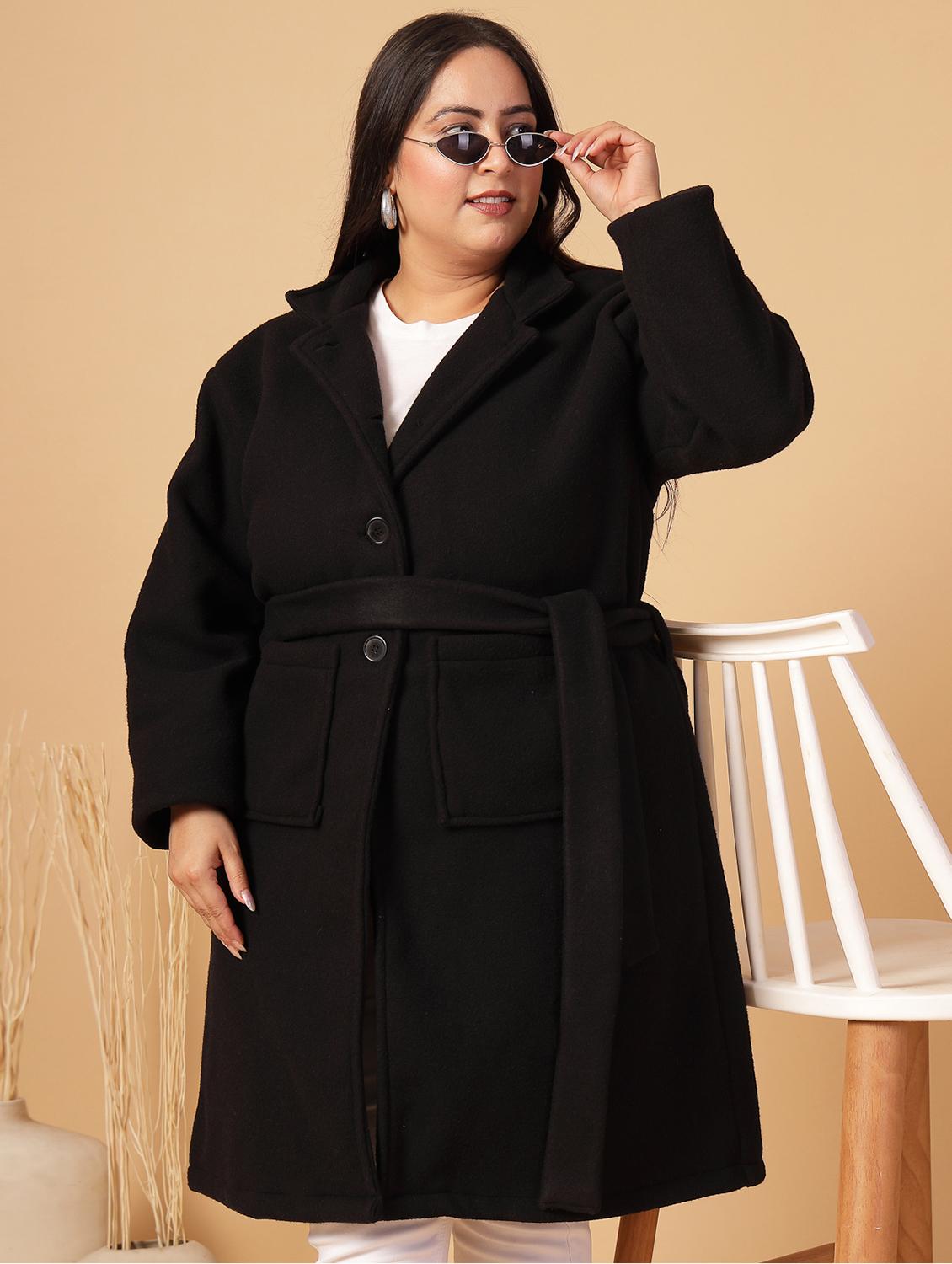 women plus size solid long sleeves trench coat - 21686182 -  Zoom Image - 0