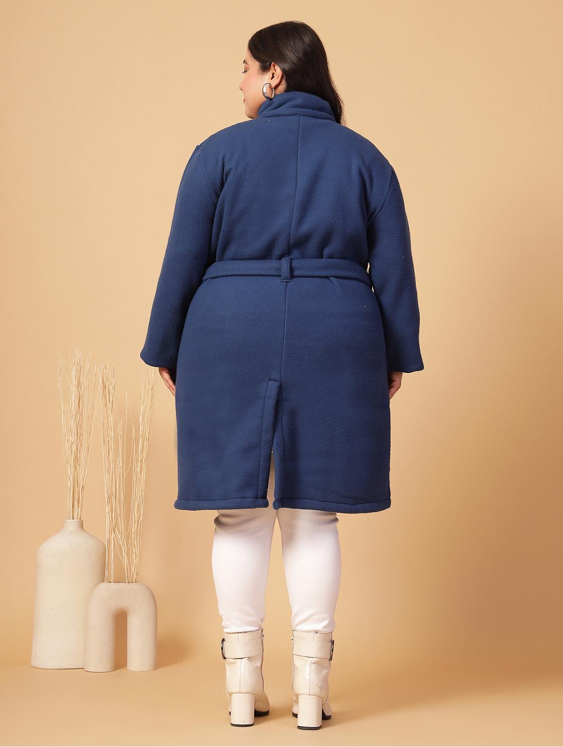 women plus size solid long sleeves trench coat - 21686183 - Standard Image - 2