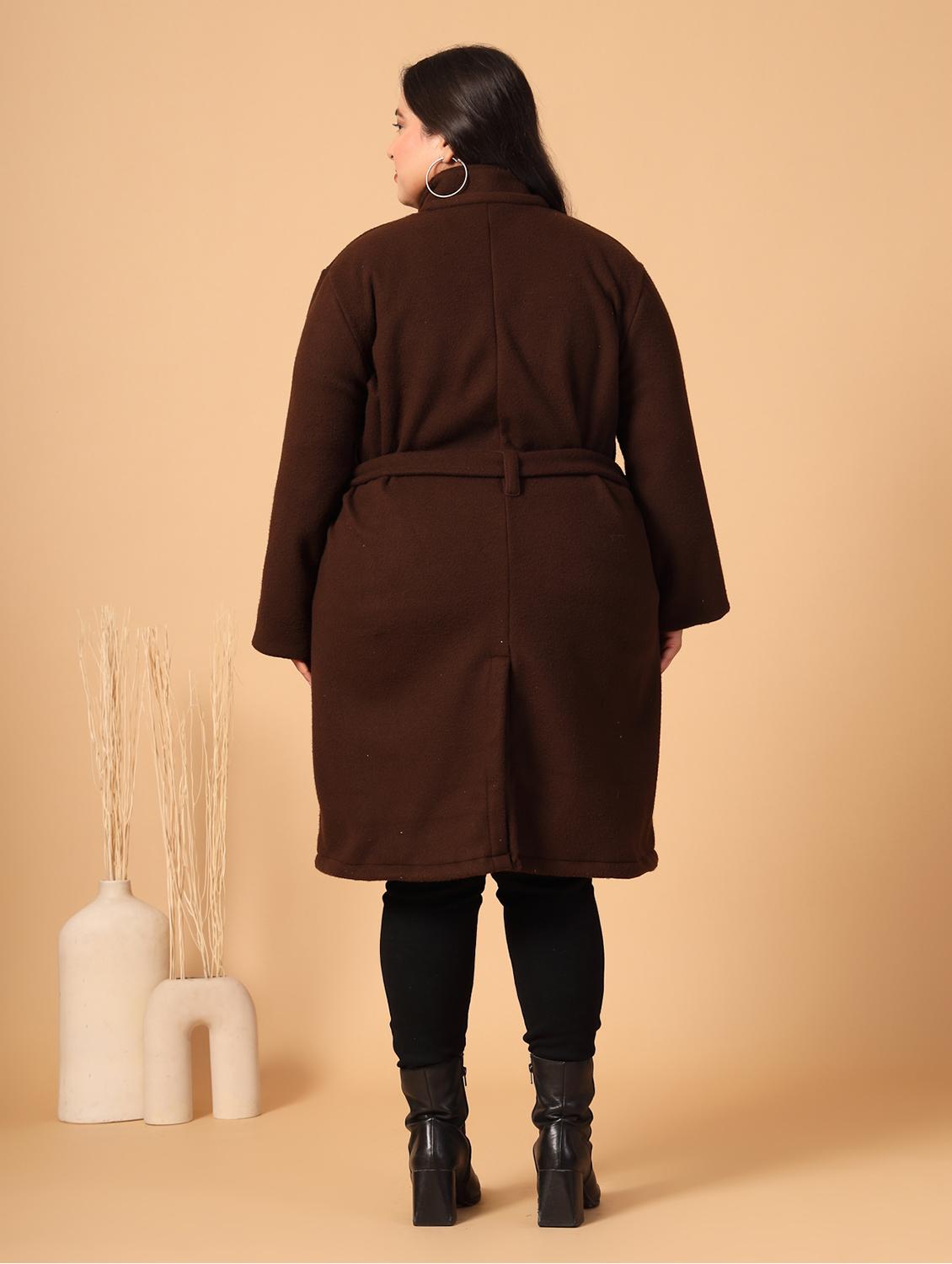 women plus size solid long sleeves trench coat - 21686184 - Standard Image - 2