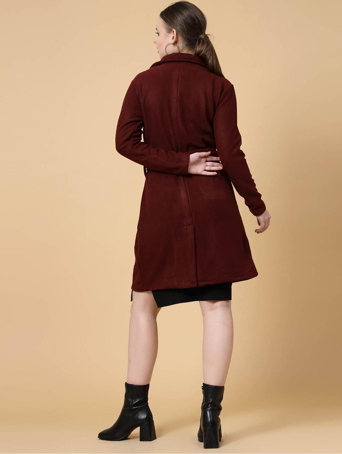 women solid long sleeves trench coat - 21686186 - Standard Image - 2