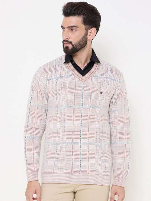 men long sleeves checkered pullover - 21686347 - Standard Image - 0