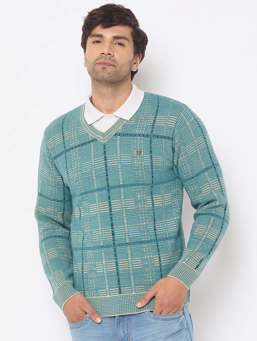 men long sleeves checkered pullover