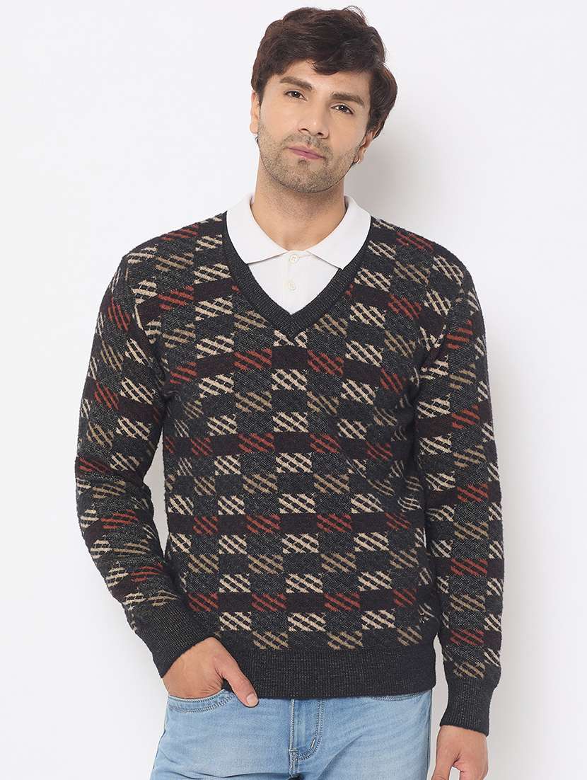 men long sleeves checkered pullover