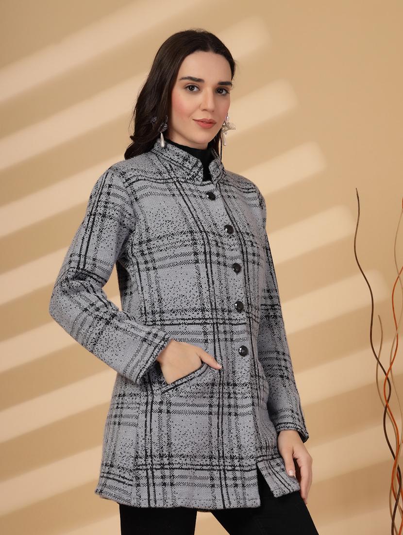 women checkered long sleeves cardigan - 21686389 - Standard Image - 2