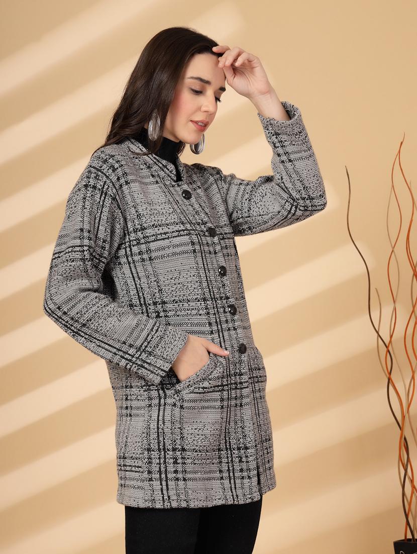 women checkered long sleeves cardigan - 21686390 - Standard Image - 2