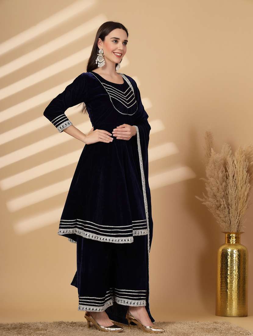 women gota detailed winter wear suit set - 21686391 - Standard Image - 2