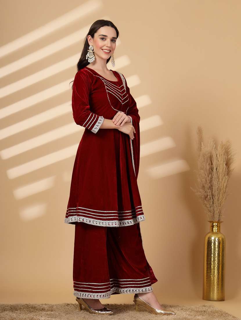 women gota detailed winter wear suit set - 21686392 -  Standard Image - 2
