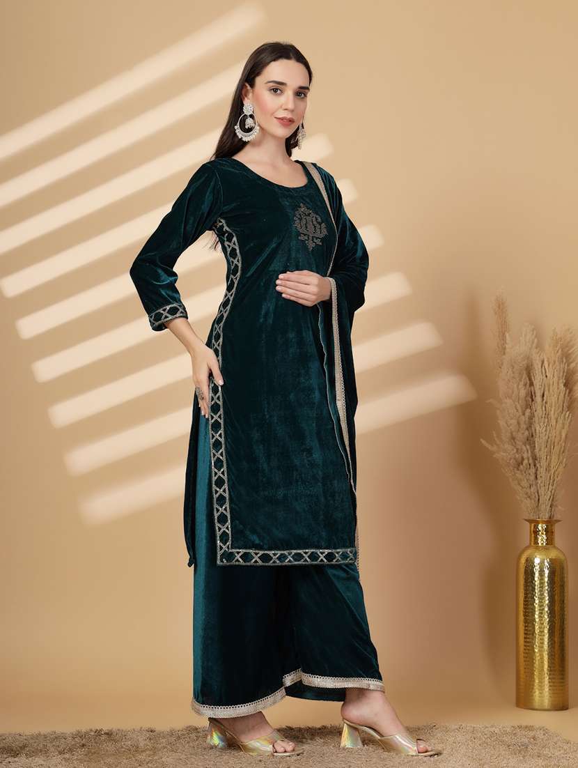 women embellished winter wear suit set - 21686395 -  Standard Image - 2