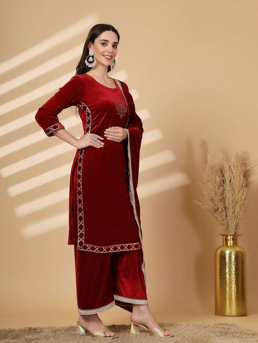 women embellished winter wear suit set - 21686396 -  Standard Image - 2