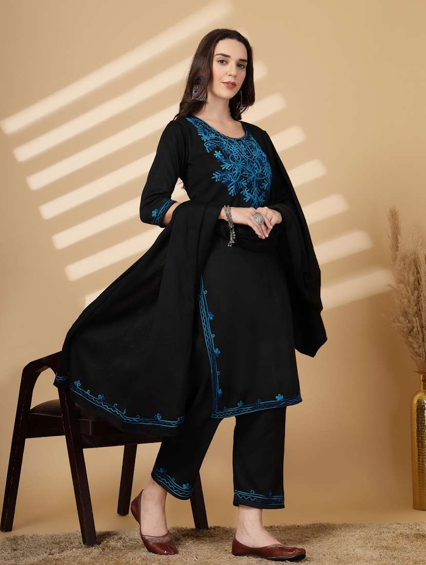 women embroidered winter wear suit set