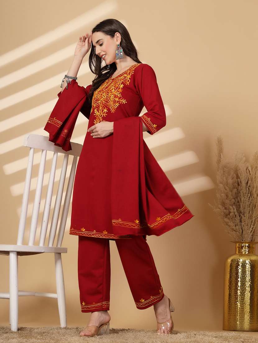 women embroidered winter wear suit set
