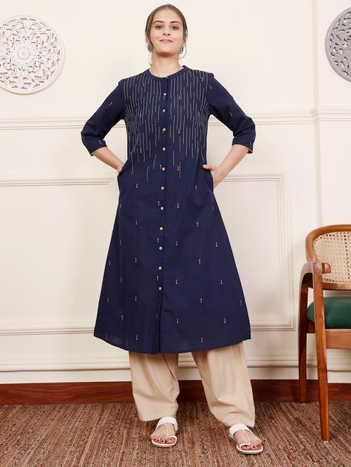 women three quarter sleeve a-line kurta - 21686442 - Standard Image - 0