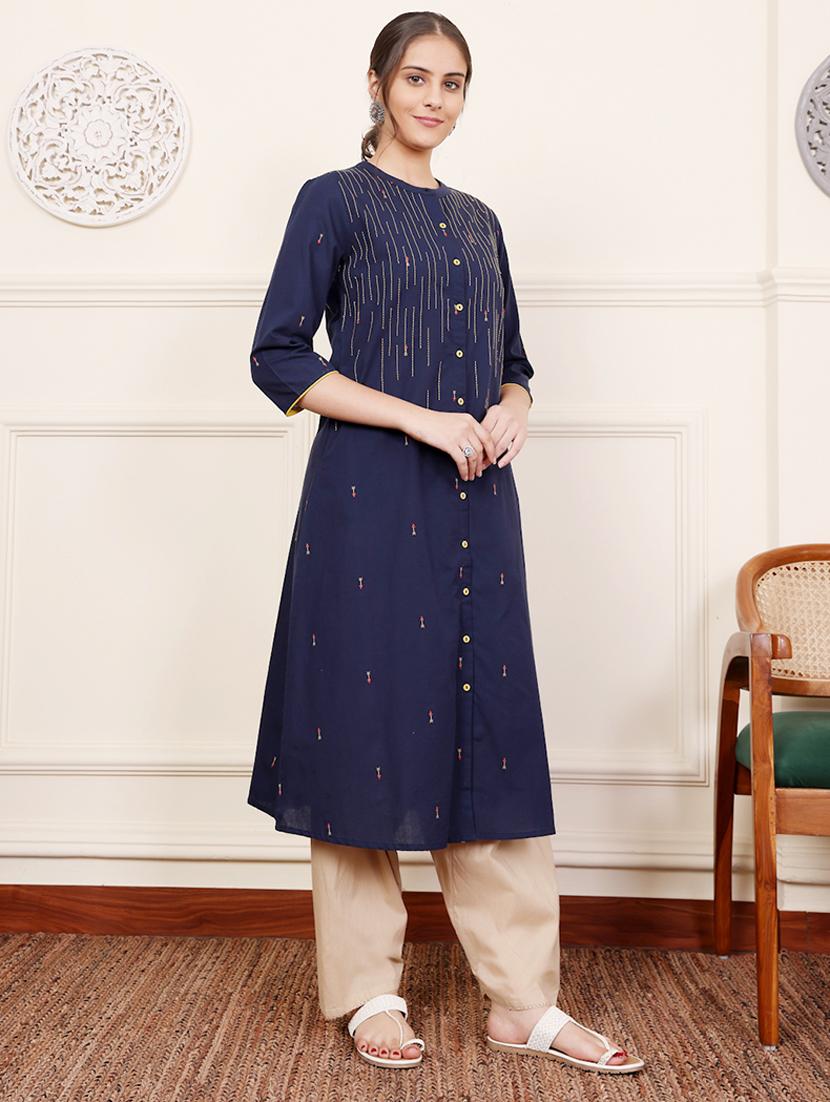 women three quarter sleeve a-line kurta - 21686442 - Standard Image - 2