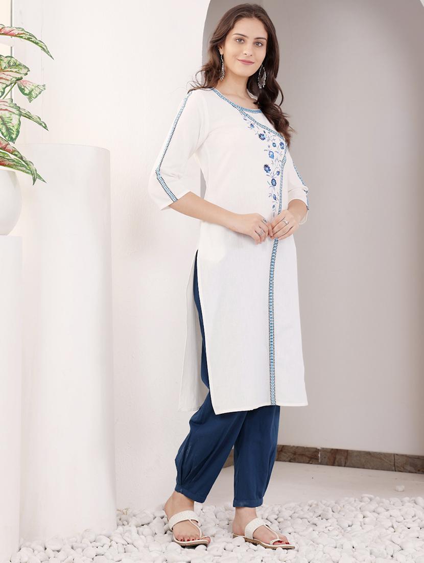 women three quarter sleeve straight kurta - 21686449 - Standard Image - 2