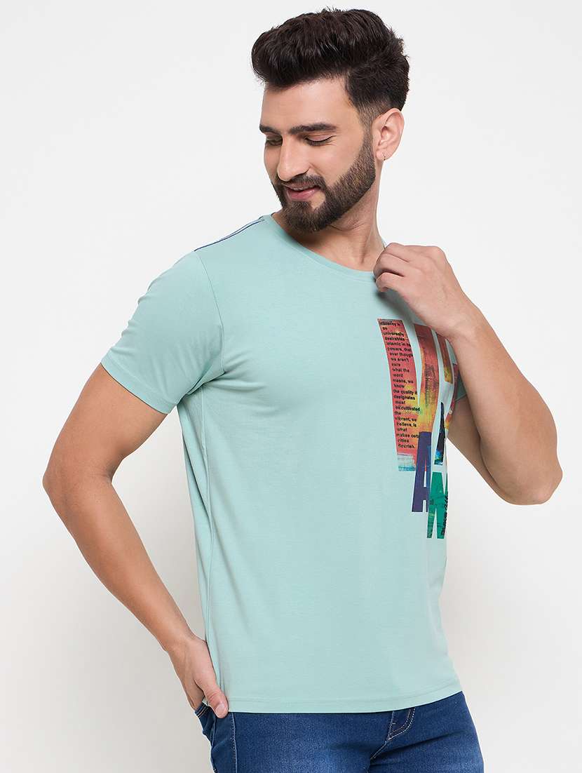 men round neck placement print t-shirt - 21686485 -  Standard Image - 2