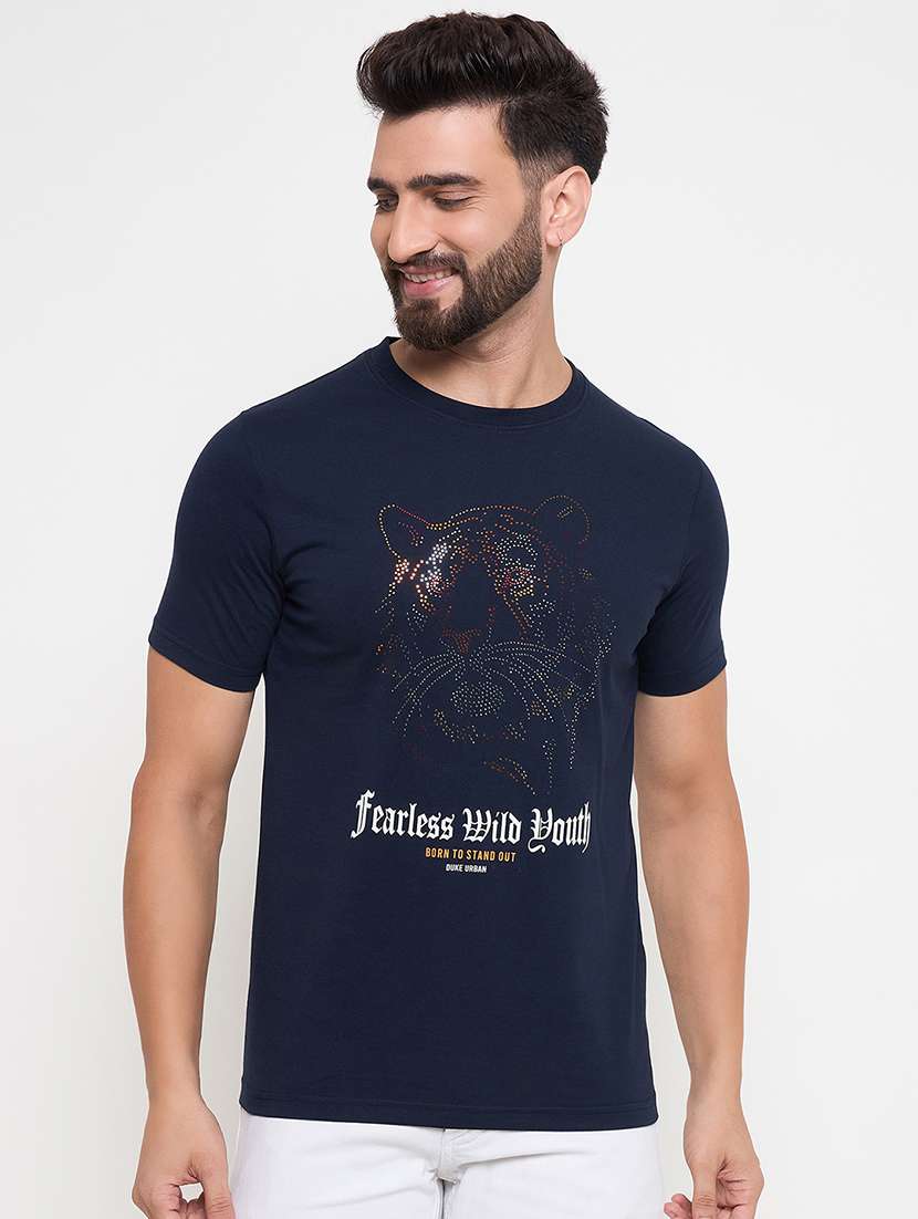 men round neck front print t-shirt