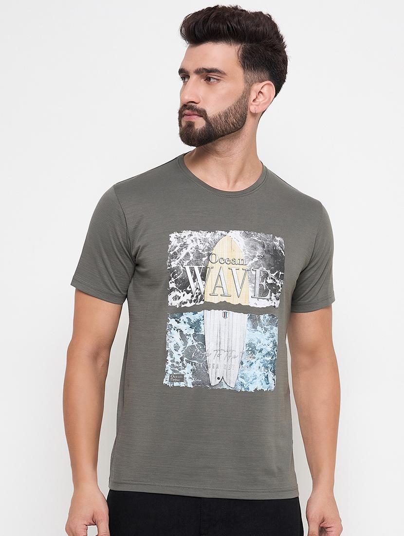men round neck front print t-shirt - 21686496 -  Zoom Image - 0