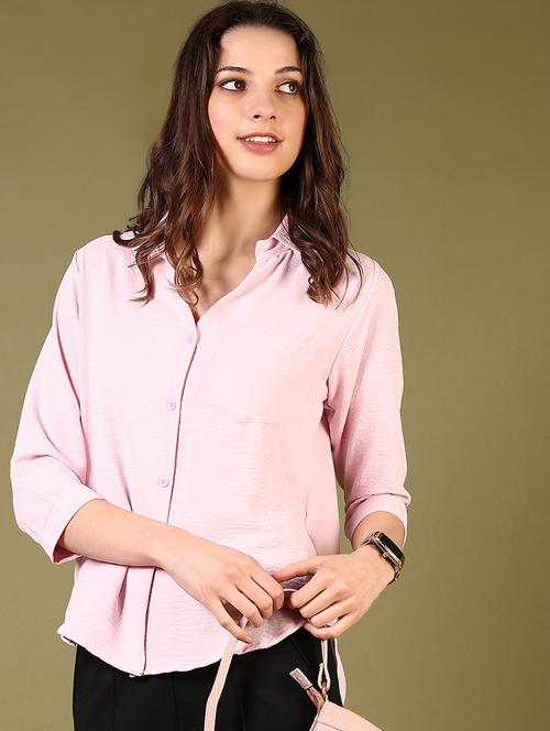 women solid collared high low shirt - 21686656 -  Standard Image - 0