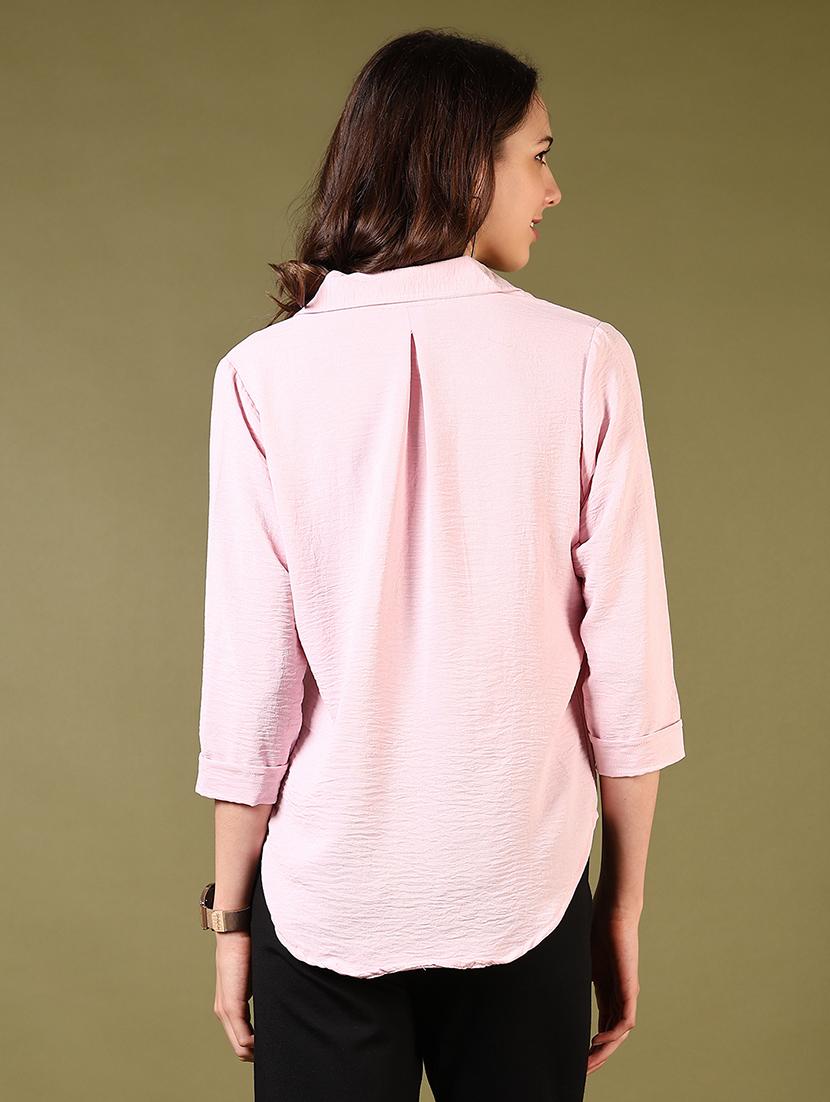 women solid collared high low shirt - 21686656 - Standard Image - 2